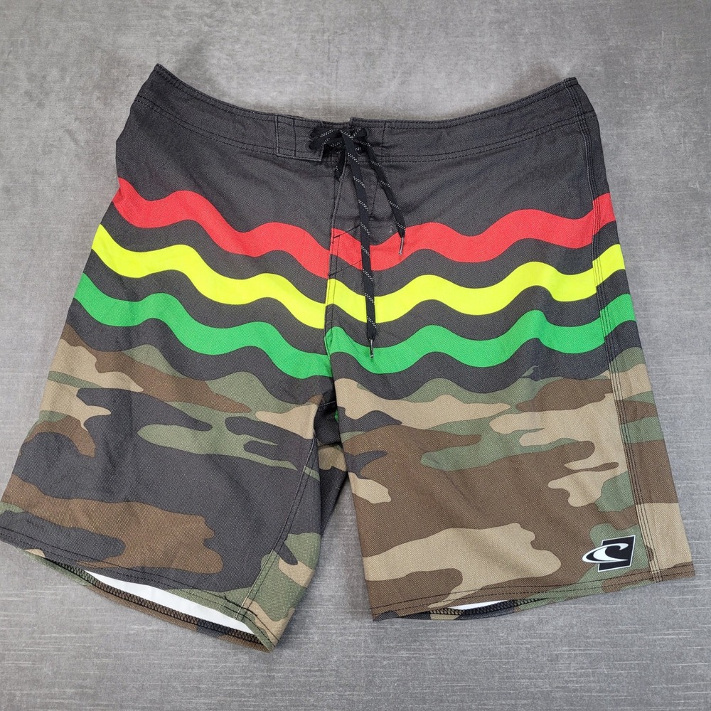 O'Neill Board Shorts Mens 38 Multicolor Camo Rasta Stripe Jordy Freak